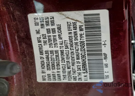 2012 Honda Cr-V Lx z USA, uszkodzony, nr VIN 5J6RM4H39CL024506